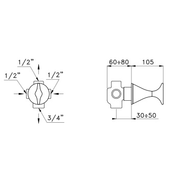 Встраиваемый переключатель для ванны/душа Stella 130 0/150, хром CT 01200 CR00