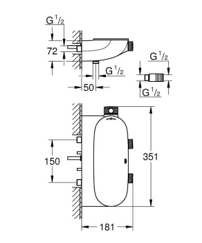 Внешняя часть термостатического смесителя для душа GROHE Grohtherm SmartControl, хром 34714000