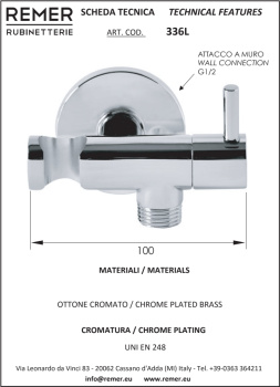 Держатель-кран Remer с подключением шланга хр.латунь 336L