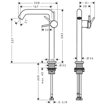 Смеситель для раковины Hansgrohe Tecturis S 73370140 coolstart ecosmart+, push-open, бронза