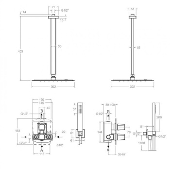 Смеситель для душа Ramonsoler Prisma встраиваемый термостат на 2 вых с тропическим и ручным душем графит K4287011GR