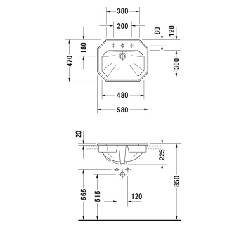 Duravit 1930 Раковина для встраивания сверху, с перел., и 1 отв. под смес., 58х47х Н:22.5см