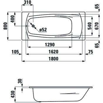 Стальная ванна Laufen Palladium 180x80 2.2510.0.600.040.1