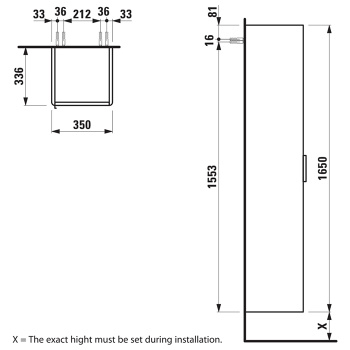 Laufen Base Шкаф высокий  350х335х1650 мм, 1 дверца справа, цвет белый глянцевый