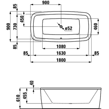 Акриловая ванна Laufen Palomba 180x90 2.3180.0.000.000.1