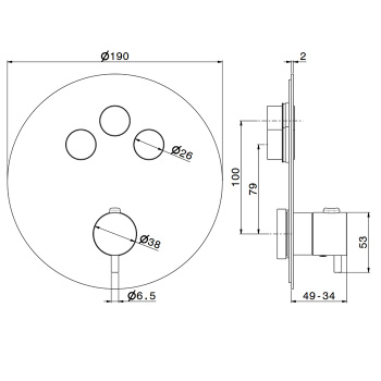 Смеситель для душа термостат Newform X-steel 316 на 3 источника, переключение - кнопки, для 27752, INOX 70427EX.50.050