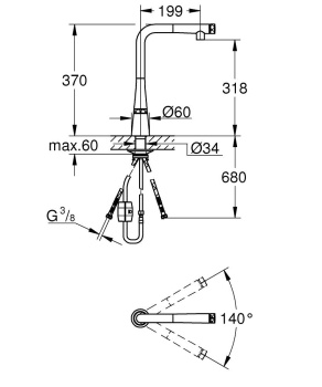 Смеситель для кухонной мойки GROHE Scala Smart Control с выдвижным L-образным изливом, хром 30442000