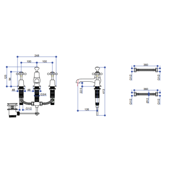 Смеситель для раковины Burlington Gold T14-QT GOLD золото