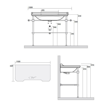 Раковина керамическая Kerasan Waldorf 120х55, c 1 отверстием под смеситель, белая, заглушка хром 4144K1bi/cr*1