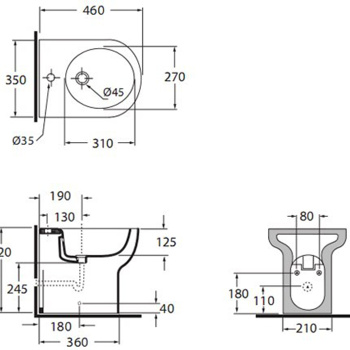 Биде напольное Azzurra Nuvola 46х35см c 1 отв. под смеситель, белый, с креплением vfv NUBIT004600MBI/(NUV546 bi)*1