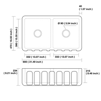 Раковина керамическая кухонная Kerasan Hanna Glasse Surrey 800x470x230 , без сифона, толщина 40 , белый 545001