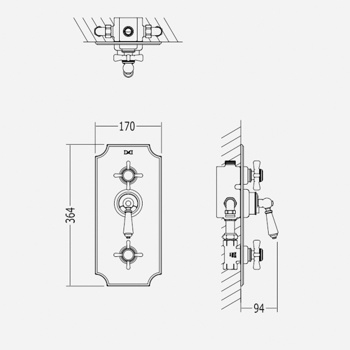 Смеситель-термостат встроенный в стену Devon&Devon Black Dandy с переключателем на 2 выхода c ручкой черной никель блестящий MARF79NKBD