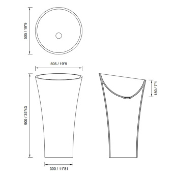 Раковина Moma Evoque Tower 505 отдельностоящая, слив в пол, с донным клапаном, белый матовый EVC0517.MWS