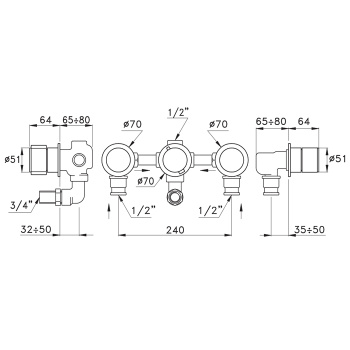 Встраиваемый смеситель для ванны Stella Bamboo 3254tr с переключателем, хром BT 01301 CR00