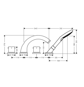 Axor Starck, Смеситель для ванны, на 4Axor Starck, отверстия, монтаж на плитку, внешняя часть, цвет: хром 10451000