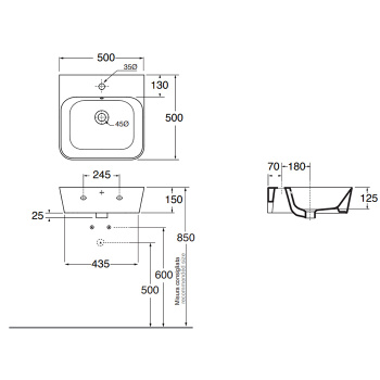 Раковина подвесная Azzurra Build 50х50х16 с 1 отв. под смеситель, белый BULP05050T0MBI*1