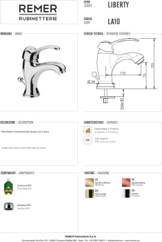 Смеситель для раковины Remer Liberty LA10 хром