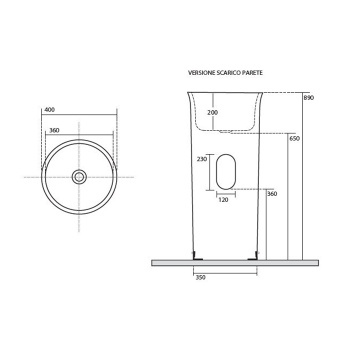 Раковина свободностоящая Kerasan The New Yorker D400xH890, слив в стену, сливная крышка, крепеж, белый матовый 564530