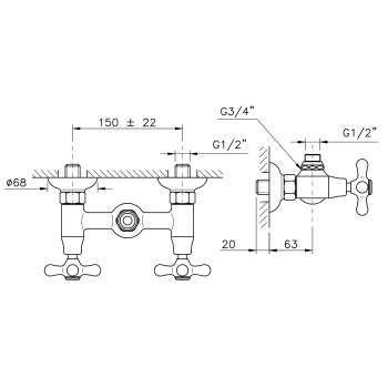 Смеситель для душа Nicolazzi Nuova Brenta с 2мя ручками, вывод сверху 1/2 , без душевой лейки, хром 2525CR01