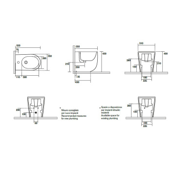 Биде напольное Kerasan Nolita с 1 отв под смеситель 55х35, с креплениями WB5N, Ferro matt 532089*1