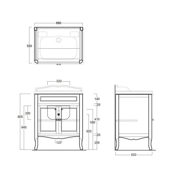 Тумба под раковину напольная Simas Arcade ARMD70 bi/cr 69x80,5 см белый