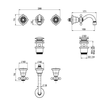 Смеситель для раковины настенный монтаж Fima Carlo Frattini Elizabeth F5081/5CR click-clack, хром