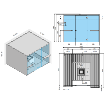Био-Сауна Effegibi Air 105 Corner 247x182xh213, DX, отделка осина термообработанная, BI 91 10 0003