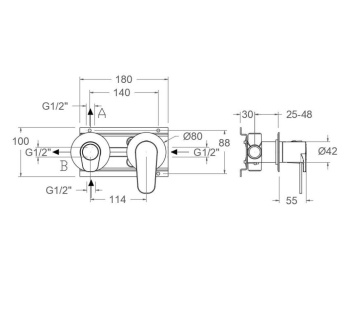 Смеситель для душа Ramonsoler Alexia встраиваемый на 2 выхода графит 361512HSGR
