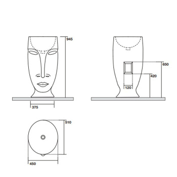 Раковина свободностоящая Kerasan Artwork Moloco, слив в стену, Bianco-argento 474086