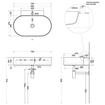 Раковина подвесная Cielo Mare MRLS70 LV 70 см черный