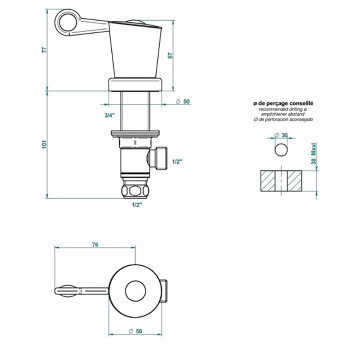 Вентиль смесителя для раковины THG Bagatelle Pierre Noire Manettes U3F-A02-35/H хром