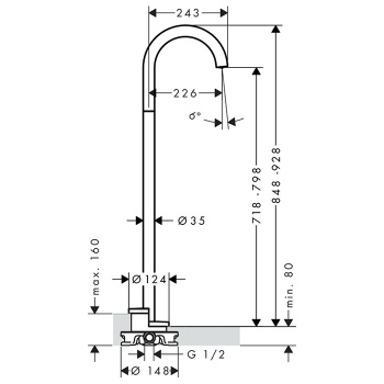 Axor Uno Излив для ванны, выступ 226мм, напольный, внешняя часть, цвет: шлифованный никель 38412820