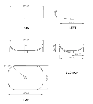 Раковина накладная 60x42 см GSG Ceramic Design Easy EALAVTP60000 белый глянцевый