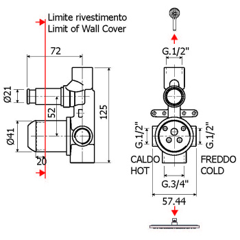 Внутренняя часть встраиваемого смесителя для душа на Plumberia Selection Ixo 2 вых.с кнопочн. девиатором, диам.35, браш.хром, INT0036CS