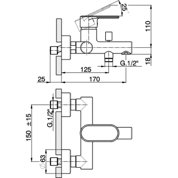 Смеситель для ванны Cisal Lineaviva однорычажный, настенный, , хром LV00013021 Акция