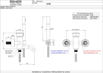 Смеситель для ванны Remer Element  сталь ET02XV