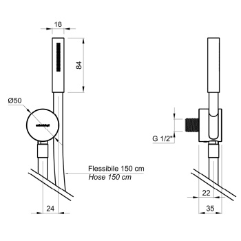 Ручной душ Antonio Lupi Filo с шланговым соединителем, держателем и шлангом, полированная сталь А0002423634