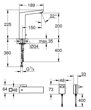 Смеситель инфракрасный для раковины Grohe Eurocube E 1/2" 36440000 с ограничителем температуры, хром