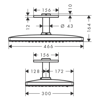 Axor ShowerSolutions Верхний душ 460 х 300мм, 2jet, с потолочным держателем 100мм, цвет: хром 352790