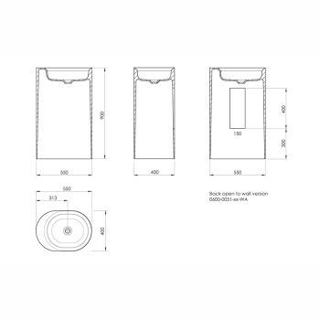 Раковина отдельностоящая Knief Pearl 50х40х90 без перелива, белый матовый, слив в пол 0600-051-01/bi matt