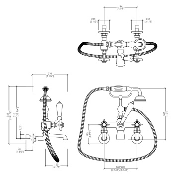 Смеситель для ванны настенный Devon&Devon Coventtry на 2 отв. с душевым комплектом ручки белые, хром MARF20/MCR