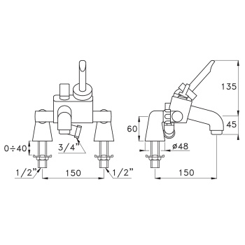 Смеситель на борт ванны Stella Box на 2 отверстия 3267RG, хром BX 02001 CR00