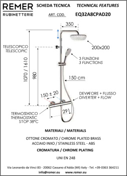 Душевая система Remer Elegance с термостатом хром (CR) EQ32A8CPAD20