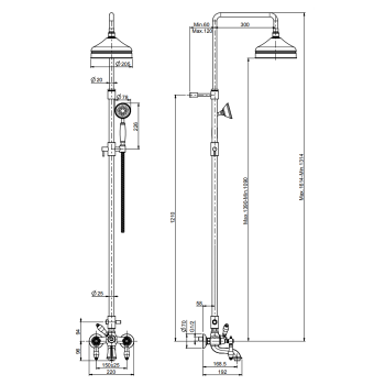 Смеситель для ванны внешнего монтажа Fima Carlo Frattini Herend с душевой стойкой, верхним душем 200 и душевым комплектом, бронза F5404/2BR