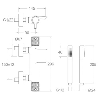 Смеситель термостатический Ramonsoler Odisea для ванны (каскад) с душевым комплектом joya золото 593901DOC