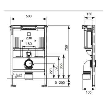Застенный модуль TECEprofil со смывным бачком Uni 750, высота 750 мм с набором креплений