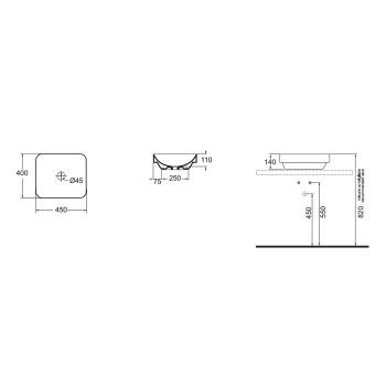Раковина накладная Azzurra Elegance Soft 45х40см без отв. под смеситель, белый ELLG045400S0BI/(ESO45 bi)*0