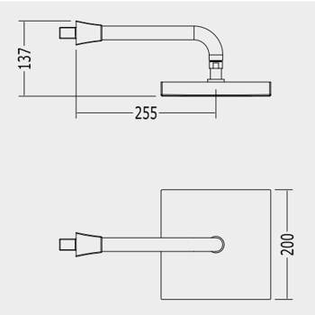 Верхний душ Devon&Devon Time 200x200мм с настенным кронштейном 255мм до центра светлое золото 2TIME240OT
