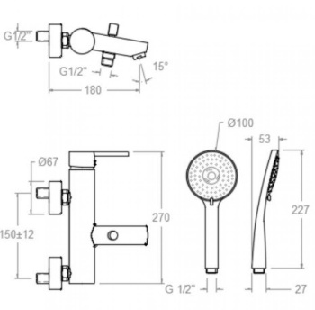 Смеситель для ванны Ramonsoler Drako с душевым комплектом 3305T3