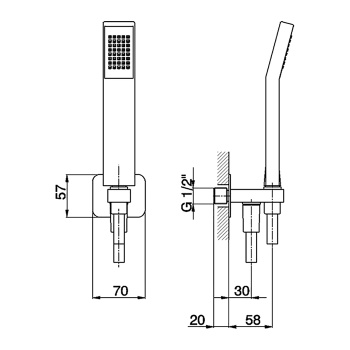 Душевой гарнитур Cisal Shower ручная лейка,шланг 150 см,вывод с держателем, Nichel Spazzolato DS0188002F
